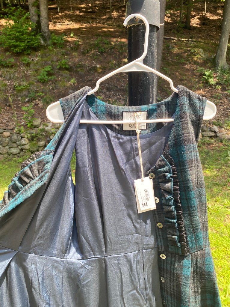 Nwt Linennaive Victoria 35 Teal Green Tartan Lace Wool Dress - Medium — image 5 of 8